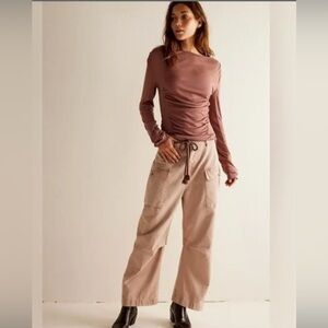NWT Free People We The Free Mending Heart Barrel Pants in Cashmere | Size 4